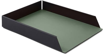 Eglooh - Dafne - Ablagefächer Stapelbar für Schreibtisch und Büro mit Struktur aus schwarzem Stahl - Innerer Boden aus echtem Leder Salbei Grün - DIN A4 cm 32,5 x 24,2 x H.5 - Made in Italy