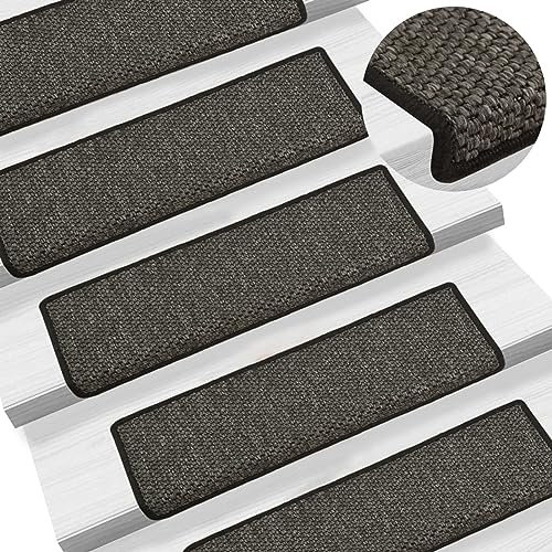 Homgoday Selbstklebende Teppiche für Treppen, Sisal-Look, 15 Stück, 65 x 21 x 4 cm, Anthrazit, warme und bequeme Decke, hochwertige Decke für Wohnzimmer, Büro, Schlafzimmer, Badezimmer