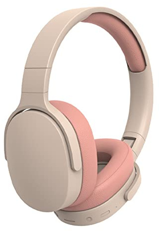 BSOMAM Kabellose Bluetooth-Kopfhörer, HiFi-Kopfhörer, faltbar, intelligente Rauschunterdrückung, verstellbar, kabelloses Headset mit Mikrofon, Stereo-Over-Ear-Kopfhörer für Sport, Reisen (Rosa)