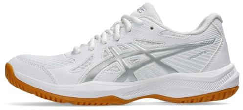 ASICS Women's Upcourt 6 Volleyball Shoes, 10, White/Pure Silver