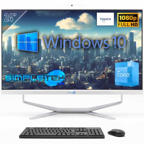 SIMPLETEK - PC Desktop ALL in ONE Schermo Touch 24 FHD | Core i3 12°Gen | 8GB RAM | SSD 240GB | Windows 10 Pro e Webcam 2K integrata