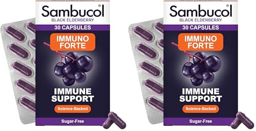 Sambucol Natural Black Elderberry Immuno Forte Capsules | Vitamin C | Zinc | Immune Support Supplement| 30 Capsules (Pack of 2)