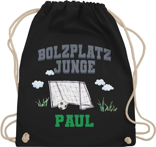 Turnbeutel Rucksack - Fußball - Taschen - Bolzplatz Junge Kleiner Fußballstar Fußballbegeistertes Kind Fußballtraining Straßenfußball - Unisize - Schwarz - tasche fussball kinder