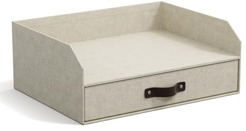 BIGSO Walter Briefablage mit integrierter Schublade – praktische Ablagefläche für Briefe, Dokumente usw. – Ordnungssystem aus Faserplatte mit Papier in Leinenoptik – beige