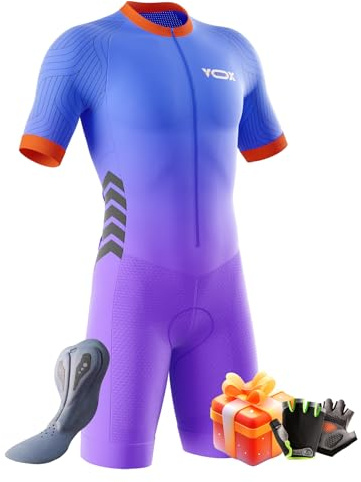 Triathlon Anzug Herren Herren Radsportanzug, Herren Fahrrad Skinsuit, Triathlon Anzug Herren Prämium Triathlon + Halbfinger Sommer Fahrradhandschuhe