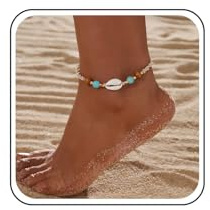 Inateannal Muschel Fußkettchen Armband Handgefertigt Gewebt Verstellbares Knöchelseil Strand Sommer Fußschmuck