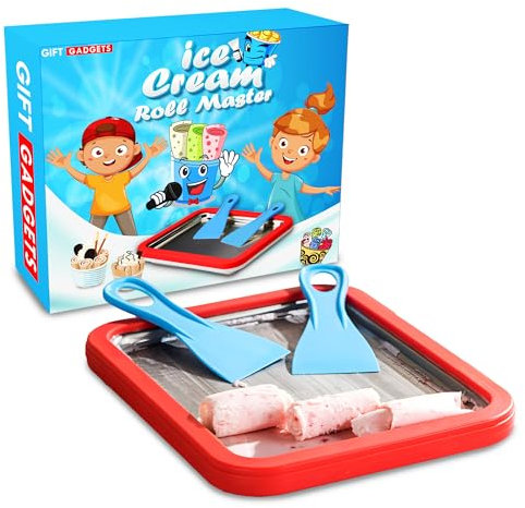 Gift Gadgets Ice Cream Roll Master Maker Kit | Freezable Red Pan with 2 Spatulas | Instant Rolling Gelato N Frozen Yogurt Ice Mix Tray for Kids & Adults | Make Your Own Homemade Rolled Ice Cream