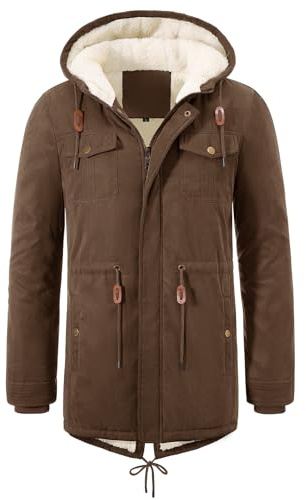 UMIPUBO Manteau Homme Hiver Parka Chaud Outdoor Zippées Blouson Veste Polaire Manteau à Capuche Outercoat avec Poches(Brown,M)