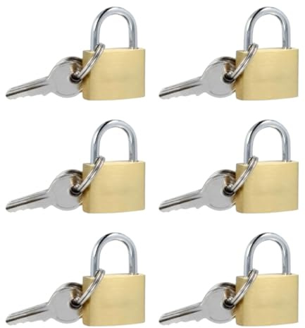 LND Gifts Suitcase Locks 6 Pack Brass Small Padlocks with Keys, 20mm Suitcase Locks with Keys, Luggage Locks Can Be Used for Suitcases and Lockers, 2 Keys per Padlock, Features Hardened Steel Shackle