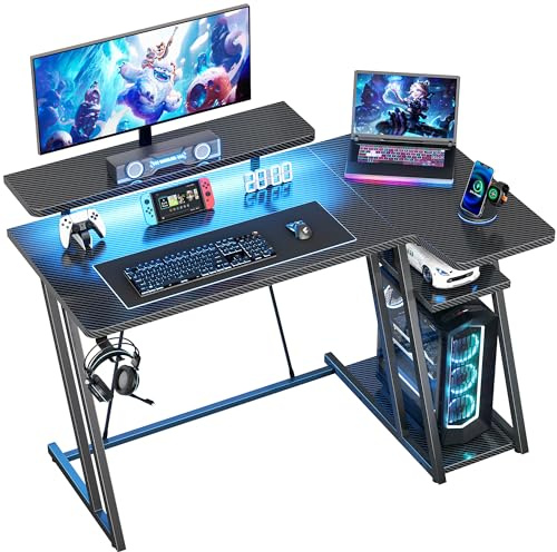 HOMIDEC 100cm L Shaped Gaming Desk, Computer Corner Desk with LED Lights
