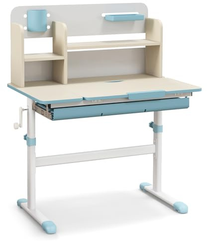LIFEZEAL Escritorio Infantil Regulable e inclinable (Azul, 80x51x110,5 cm)