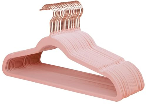 Stormix Samt-Kleiderbügel, 44 x 22 cm, rutschfeste Kleiderbügel mit Schulterkerben, für Erwachsene, Rosa – Roségold, 22 Stück