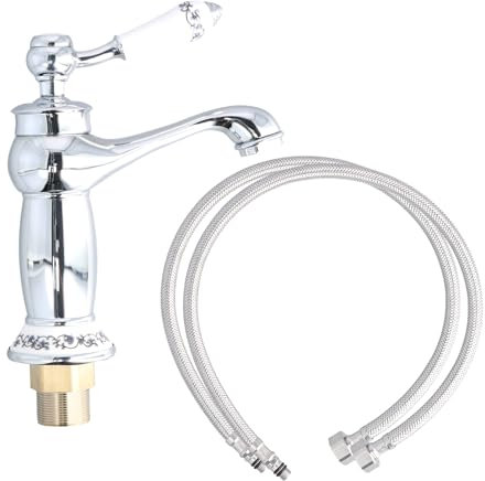 Rubinetto Bagno Lavabo, Rubinetto Bagno con 2 Pezzi di Tubo Flessibile G1/2 Pollici da 60 cm, Ceramica Floreale Vintage Rubinetti Bagno, Rubinetto Lavabo Bagno