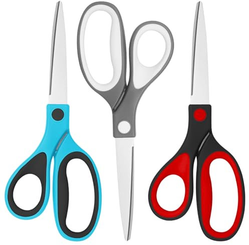 Left Handed Scissors, Premium Multi-Purpose Shears, Sharp Stainless Steel Blades for School, Office, Household Goods Cutting,3-Piece Set