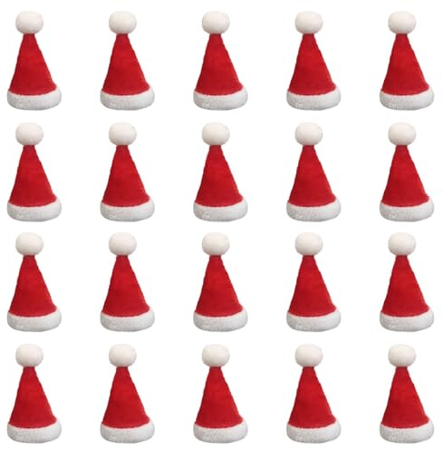 SKHAOVS Mini-Weihnachtsmütze, Mini-Weihnachtsmannmütze, Mini-Hut, Fingerhut, Mini-Weihnachtsdekoration, niedliches Weihnachtszubehör für Tischdekoration, Weihnachtsfeier, Schneemann-Dekoration, 20