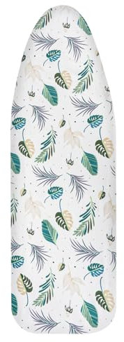 AOOTE Copriasse da Stiro Universale con Elastico per Assi da Stiro Fino a 110x35cm, Homes Ricambio Copri ASSE da Stiro, Copertura Copriasse da Stiro 100% Cotone (Foglie)