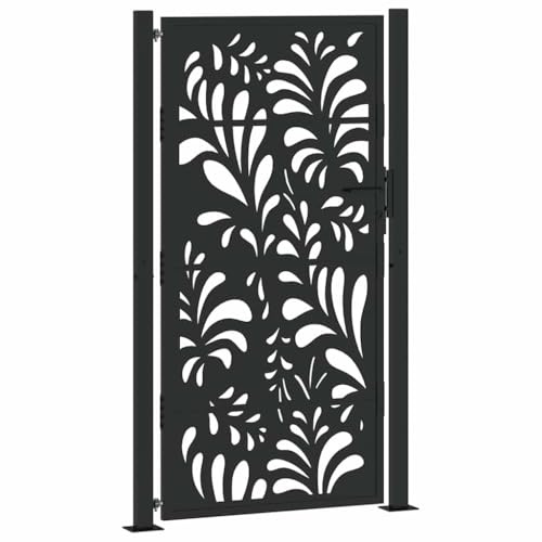 Massbinet Gartentor Schwarz 105x180 cm Stahl Wellen-Design