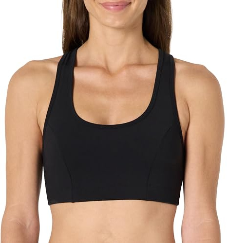 Amazon Essentials Reggiseno Sportivo Tecnico, Total Train per Palestra, Sostegno Medio, Spalline Incrociate sulla Schiena Donna, Nero, XS