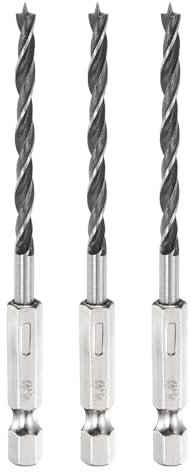 sourcing map 3pcs Brad Point Drill Bit 4mm (5/32) Dia Bearing Steel 1/4 Hex Shank Wood Drill Bits 1.69 Working Length Spiral Twist Drilling Tool for Woodworking Softwood Plywood Plastic