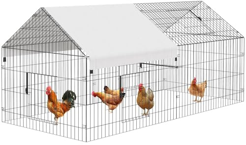 GroßEr HüHnerstall Aus Metall Und Freilaufgehege für Haustiere Mit Wasserdichter Abdeckung (218 cm L x 101 cm B x 101 cm H) – KäFig für Kleintiere (Kaninchen, Ente, Huhn, Katze)