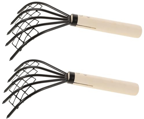 Outil de Râteau 2 Pcs Noir en Acier Carbone, à Manche en Bois | Râteau Net à Griffes Antidérapant, Panier Peche A Pied, pour Palourdes et Coquilles