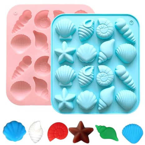EIHI 2 Piezas conchas marinas para chocolate, Moldes de silicona para caramelos, Fondant, Estrella de mar, Arcilla polimérica