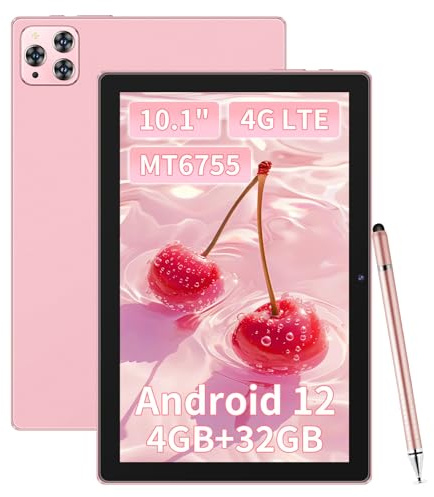 LONGEVINCE Tablet Android 10.1 pollici, Processore Octa-core MT6755, 4GB di RAM, 32GB di memoria, Fotocamera posteriore da 13MP, Chiamate 4G LTE, Connessione WiFi, Batteria da 6000mAh (Rosa)