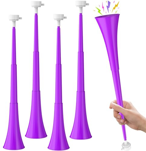 4 Packs Collapsible Stadium Horn 24 Inch Vuvuzela Plastic Trumpet Blow Horns Noise makers for Sporting Events School Sports Football Games Party Supplies Favors Accessories