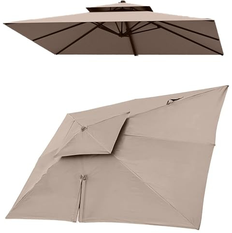Parasol déporté rectangulaire de Remplacement 3 x 4 m, 8 Baleines pour Piscine et Jardin, Double Toit Kaki (3 x 4 m)