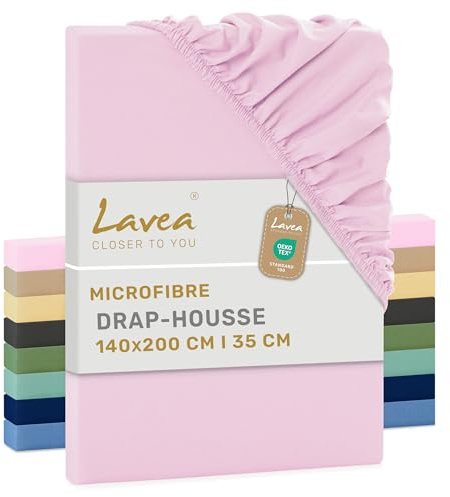 Lavea® 1er Set Spannbettlaken 140x200 cm aus Mikrofaser, Bettlaken mit Rundumgummi, für Matratzen bis 20 cm, atmungsaktiv und kühlend, pflegeleicht, Spannbetttücher - Rosa