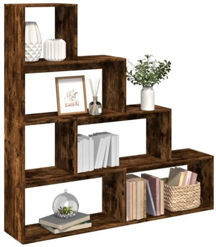 QJBSAVVA Libreria divisoria divisoria a 4 ripiani, 143,5 x 29 x 143,5 cm, stabile scaffale in legno con scala per Living Room, ufficio, camera da letto