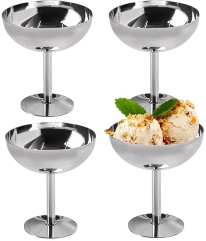 MEKLITRZ 4 Pezzi Coppette for Gelato Ø 10cm 200ml Coppette Da Dessert In Acciaio Inox Bicchieri Da Cocktail Coppettes Da Dessert Con Base for Matrimoni, Feste