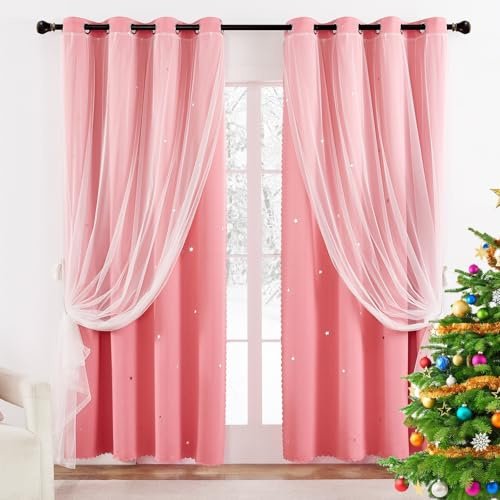 GAIFNAG Mädchen Kindervorhänge Gardinen 220 x 220 cm Blickdichter Vorhang Thermo Kälteschutz & Wärmeisolierend Kindervorhänge Kinder-Verdunkelungsvorhänge für Kinderzimmer, Rosa