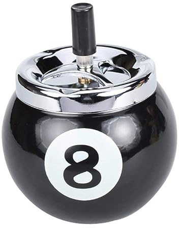 Cenicero de billar con tapa, soporte creativo para cenizas de mesa, estilo negro, ocho bolas, accesorio decorativo para fumar para oficina en casa y fanáticos del billar