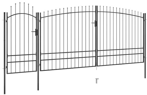 Black Powder-Coated Steel Garden Fence Gate, 5x2.45m Outdoor Metal Driveway Gate with Spear Top, Lockable Security Barrier for Farm, Patio, and Yard