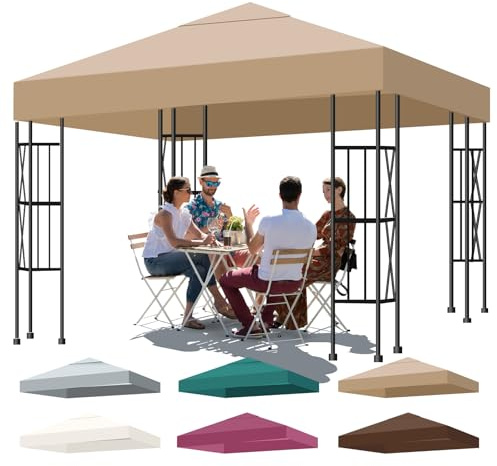 Bsteciar Pavillon Ersatzdach 3x3m Wasserdicht – Pavillondach Ersatzbezug UV Schutz Beständig, Winterfest, Stabil Extra Stark 300D Polyester – Pavillondach Ersatzzeltdach (Khaki)