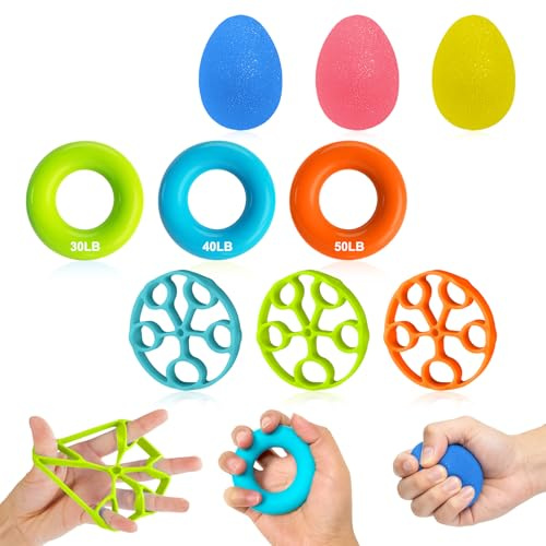 Flintronic 9pcs Fortalecedor de Agarre de Mano, Set Entrenador de Fuerza de Agarre de Dedos, para Fuerza Dirigida, Aliviom, para el Desarrollo Muscular