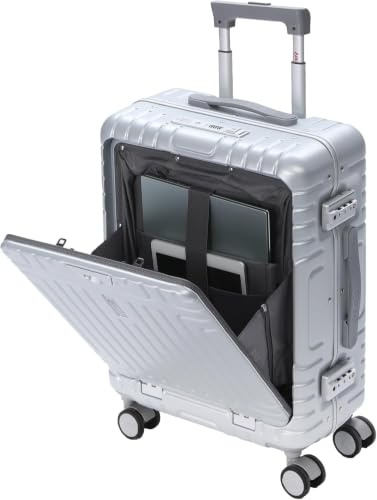 Aerolite Reißverschlussloser Kabinenkoffer 55x40x20 mit USB-Ladeanschluss & Laptop-Tasche – Aluminium-Rahmen Hartschalenkoffer, TSA-Schloss, 4 Rollen, Handgepäck für die meisten Airlines