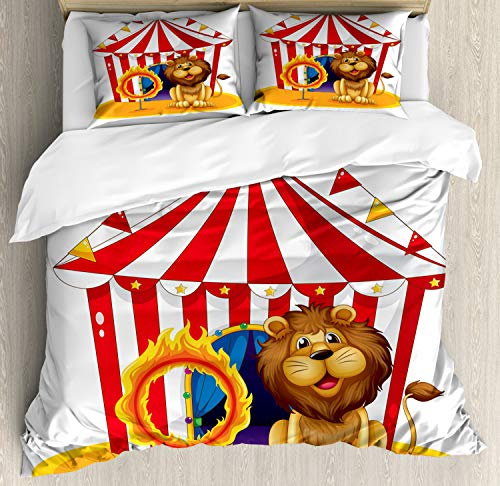 ABAKUHAUS Cirque Ensemble de Housse de Couette, Chapiteau de Cirque Hoop feu, Décoratif 3 Pièces avec 2 Taie d'oreiller, 230 x 220 cm - 70 x 50 cm, Multicolore