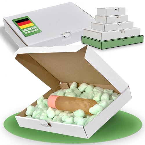 smiley pack 50 Maxibriefkartons 350 x 250 x 50 mm weiss (50 Stück) DIN A4+ Maxibrief Versandkarton für DHL DPD GLS Hermes Warensendung Büchersendung mit Steckverschluss