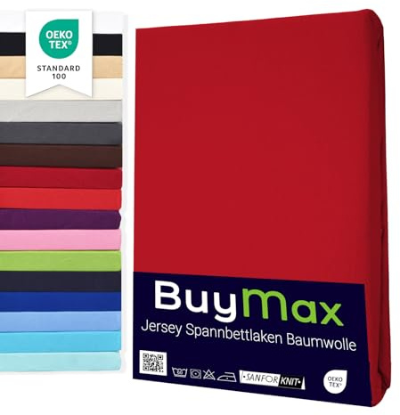 Buymax Topper Spannbettlaken 160x200 cm Spannbetttuch 100% Baumwolle Jersey für Matratzentopper bis 12 cm Matratzenhöhe Bettlaken für Boxspringbett Topper, Rot
