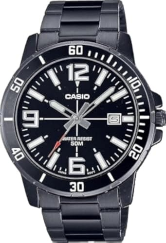 Casio MTP-VD01B-1BV Enticer nero IP in acciaio inossidabile quadrante nero analogico sportivo orologio da uomo casual
