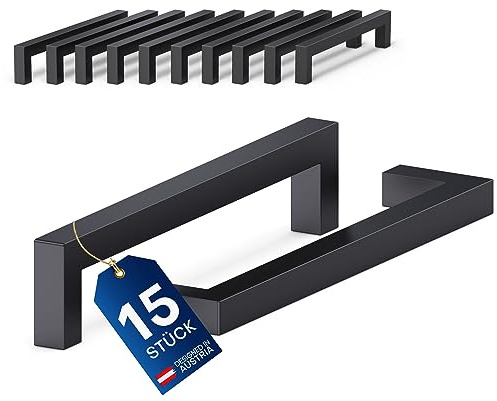 LIVING-TEC Schrankgriffe schwarz 15 Stück 128 mm Edelstahl eckig massiv