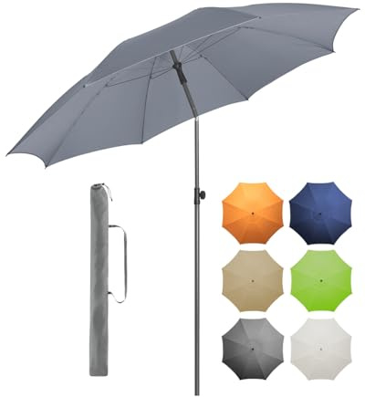 FARE Sonnenschirm Gr. XL - 235 cm Durchmesser - UV-Schutz 50+ für Balkon Garten Terrasse Sommer - Titan-Finish Knickvorrichtung Drehfeststeller inkl. Tragetasche (grau)