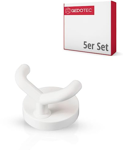Gedotec Garderoben Haken zum schrauben - Kleiderhaken | KITA-2 | 5 Stück Wandhaken Weiß - Höhe: 50 mm | Garderobenhaken aus Kunststoff inkl. Befestigungsmaterial | Haken zum Schrauben - Wandmontage