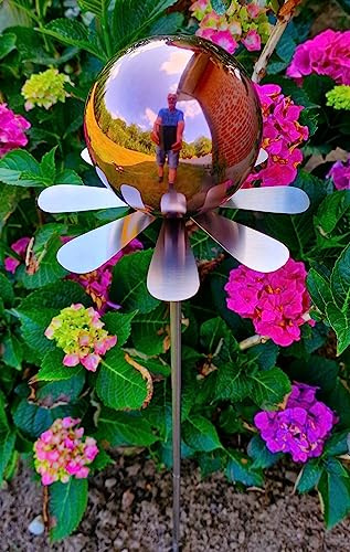 Jürgen Bocker Garten-Ambiente Blütenzauber Rotterdam Rosenkugel 10 cm Edelstahl Gartenstecker Deko mit Stab 80 cm (golden Rose poliert)
