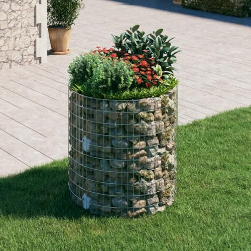 ShGaxin Gabionen-Hochbeet, Kräuterspirale, Hochbeet Im Garten, Pflanzkübel, Pflanzsteine, Rund Verzinkter Stahl Ø100x100 cm