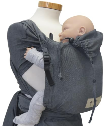 Storchenwiege Babytrage mit breiten Schulterträgern, für Babys ab Geburt, von 3,5kg bis 15 kg, Oeko Tex, 100% Baumwolle, deutsche Produktion, Wrap Conversion Carrier (Graphit)