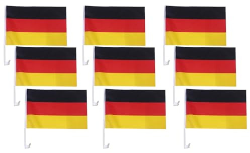 Deutschland Flagge Autofenster 45 X 30 Cm Deutschlandfahne Mit Stab Für Deutschlandflagge Groß Fanartikel Deko Autofahnen (9 Stück)