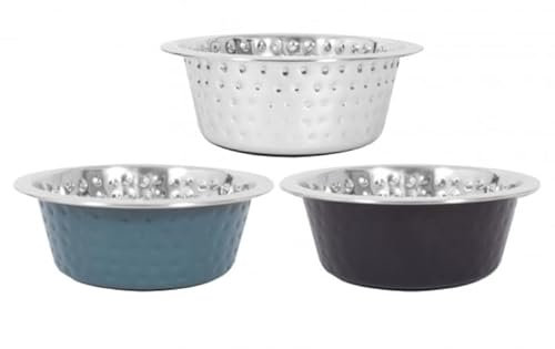 3 Set Hammered Steel Metal Pet Bowl with Non-slip Rubber Bases Dog Feeding Bowls and Water Bowls – Durable & Stylish Dish. (750ml - 3 PACK)